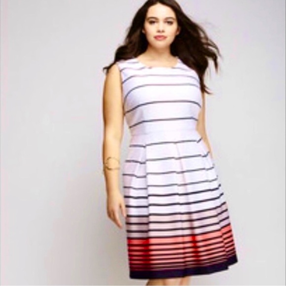Lane Bryant White Scuba Striped Fit & Flare Dress Party Career Office Casual 26 - Picture 1 of 11